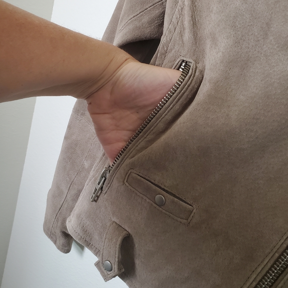 Blank NYC Genuine Leather Moto Jacket XS Tan Brown Suede Asymmetrical Zip Crop - Picture 6 of 14